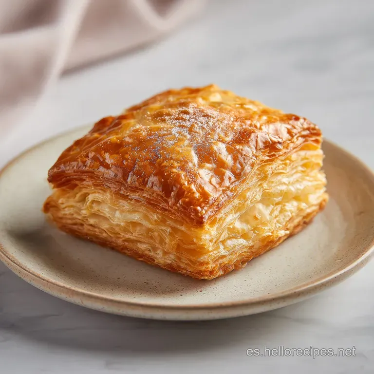 A delicate, golden pastry swirl dusted with powdered sugar, artfully placed on a white plate.