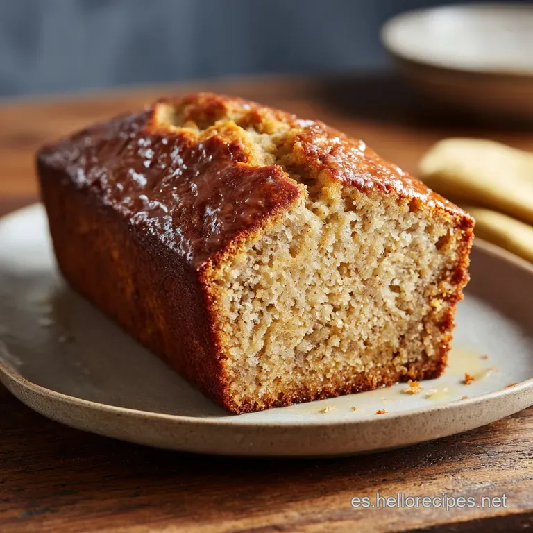 A thick slice of banana bread on a white plate, steam rising, paired with a pat of melting butter for a cozy and comfortin...