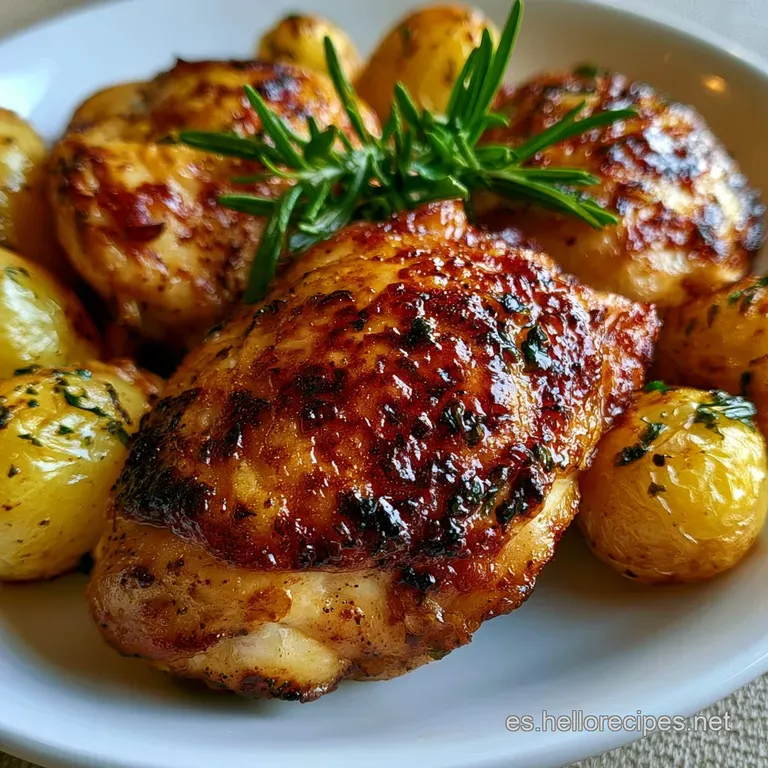 Monta&ntilde;a de patatas asadas color miel dispuestas con elegancia, adornadas con romero y un toque de sal gruesa blanca.