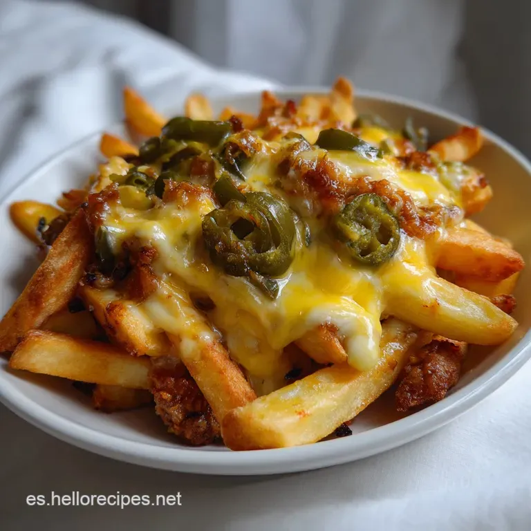 Crisp, golden-brown double-fried potato wedges topped with melted cheese, vibrant salsa, and cool crema, a feast for the e...