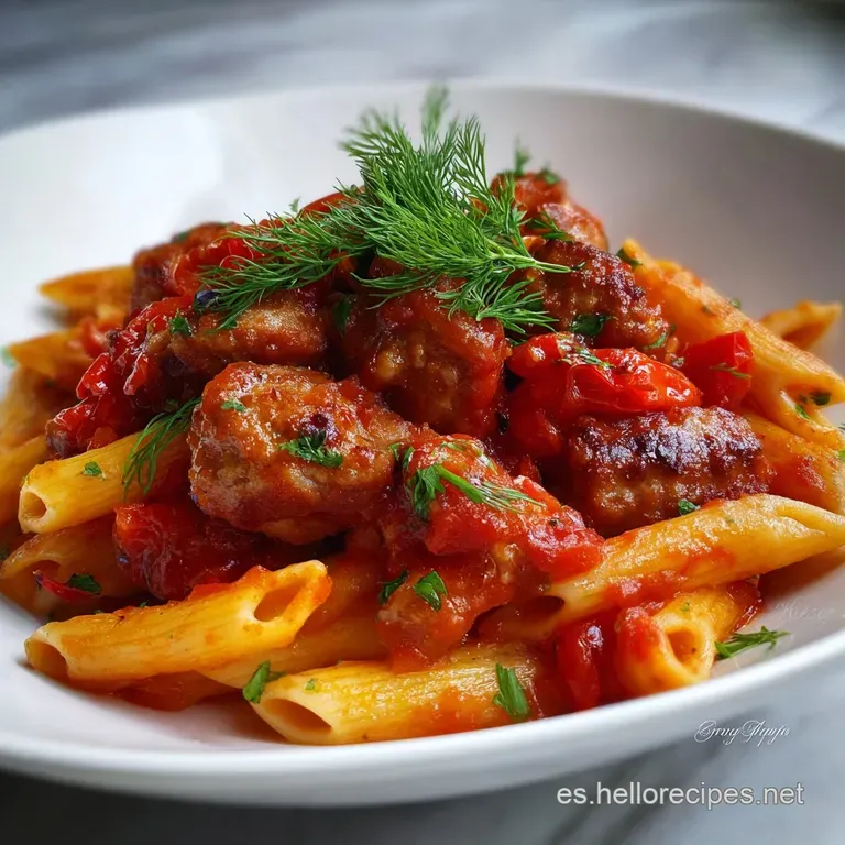 Penne con Salchicha Italiana: Salsiccia en Salsa Roja