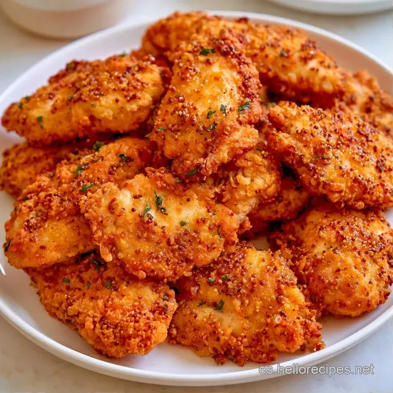 Piezas de pollo tostado dispuestas con elegancia, decoradas con perejil fresco y gotas de salsa mostaza brillante.