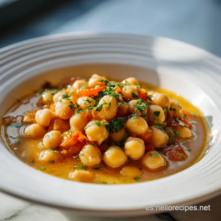 A vibrant bowl of chickpea stew. Garnished with fresh parsley and a drizzle of olive oil. Inviting warmth and depth of fla...