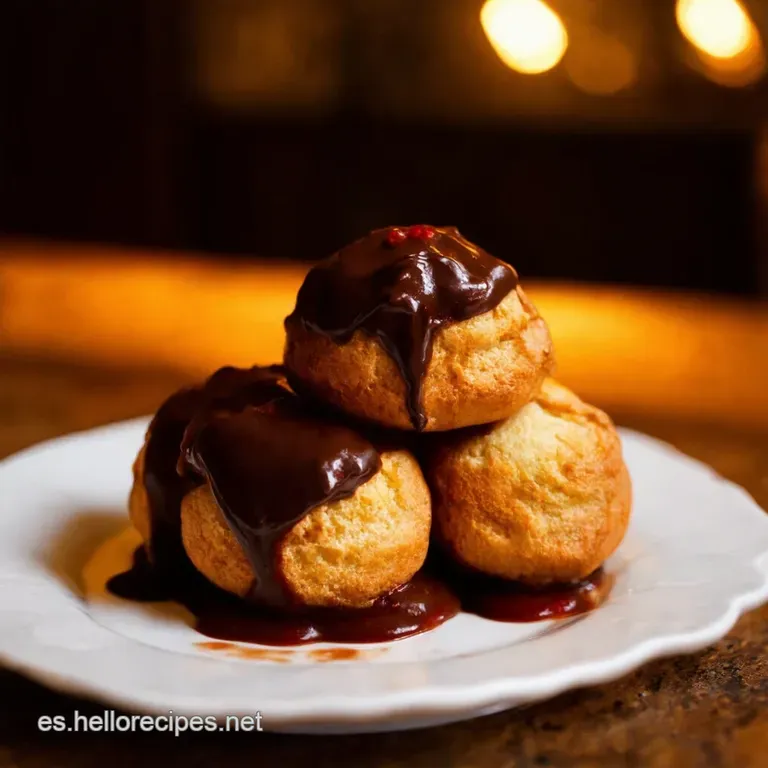 Profiteroles Divinos Con Salsa De Chocolate De Ensue&ntilde;o presentation