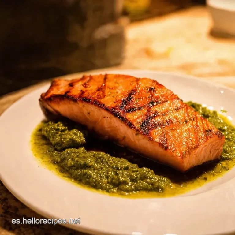 Salm&oacute;n a La Parrilla Con Chimichurri C&iacute;trico presentation