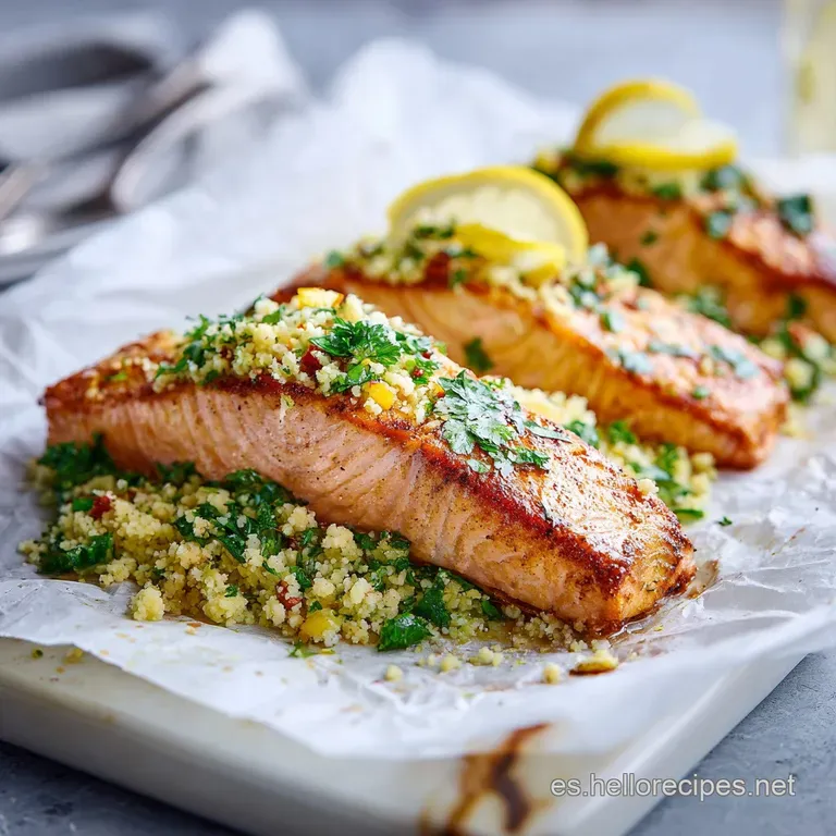 Perfectly portioned steamed salmon fillet, skin glistening, artfully arranged with colorful vegetables on a pristine white...