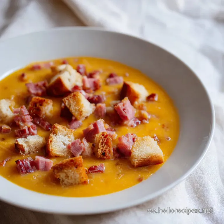 Cuenco de cer&aacute;mica blanca con caldo denso y dorado, decorado con cilantro fresco y gotas de aceite sobre el huevo blanco.