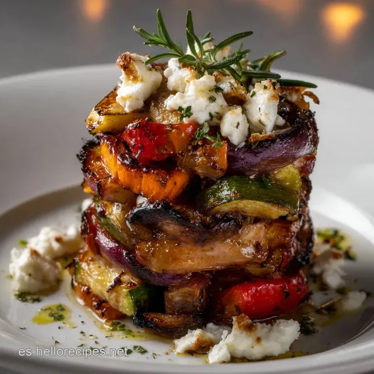 Timbal De Verduras Asadas Con Queso De Cabra presentation
