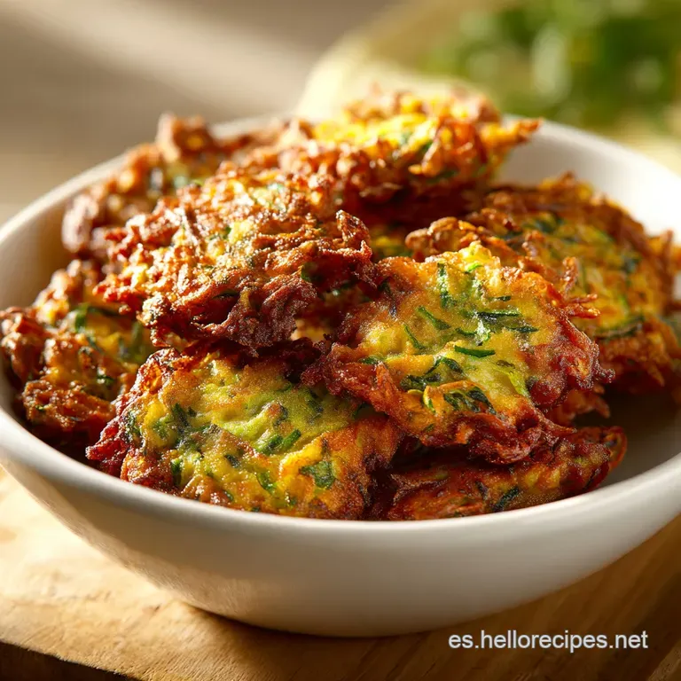 Three delicate zucchini fritters drizzled with a creamy sauce, artfully arranged on a plate.