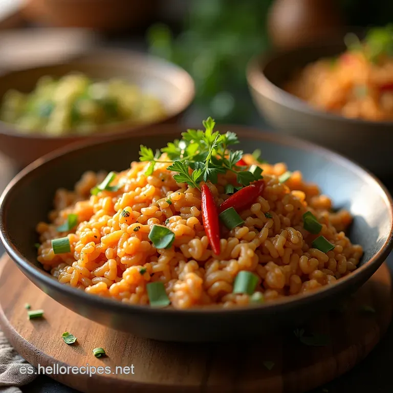El Arroz Frito De &Uacute;ltima Hora Yakimeshi De Pollo Y Vegetales Brillante presentation
